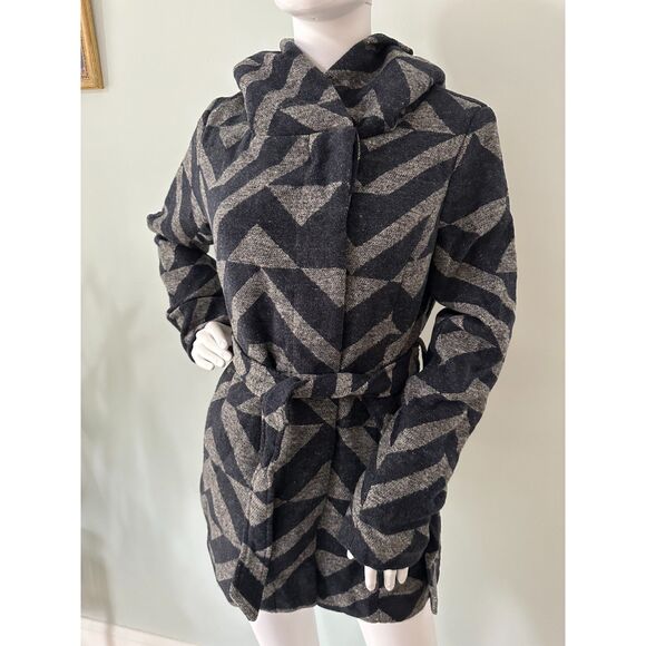 Mossimo Supply Co. Women Coat Navy Hooded Front Tie Belt Pockets Lined Medium - Picture 10 of 11